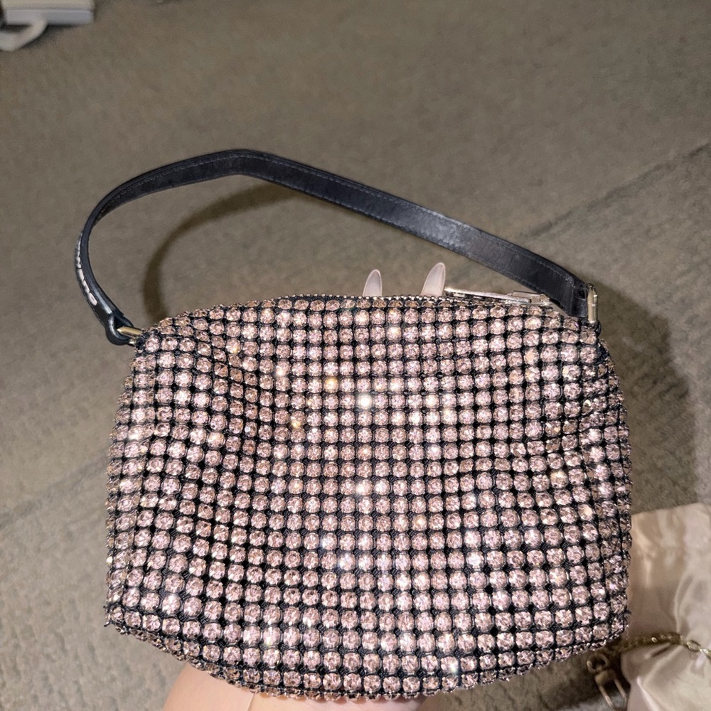 Alexander Wang Rose Gold Crystal Mesh Wristlet with Black Strap